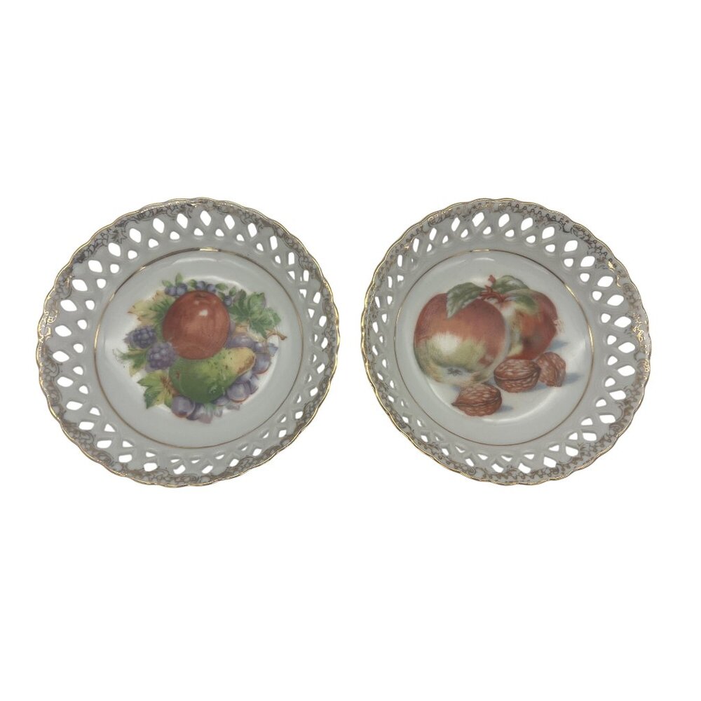 Vintage Pico China Japan Reticulated Fruit Bowls Pair 5″ Porcelain Gold Trim